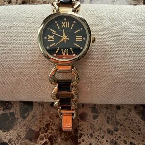 Anne Klein Gold and Black Roman Numeral Watch
